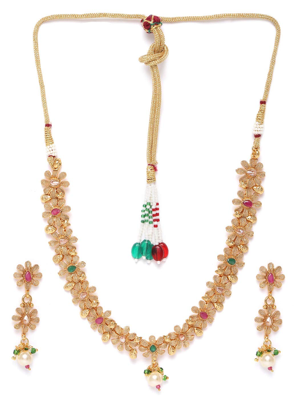Priyaasi Multicolor Stone Studded Flower Jewellery Set for Women | Wedding & Festive - Traditional Jewellery Set for Women | Gold-Plated Necklace & Earrings with Pearl Drop (B08K4747NJ) Amazon Price History, Amazon Price Tracker