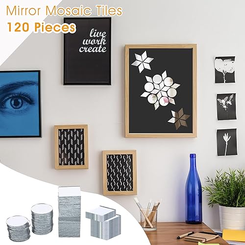 Miniatura 3 de 120 piezas de espejo para manualidades, 3 formas de espejos pequeños para manualidades, espejo cuadrado redondo de diamante, piezas de vidrio de