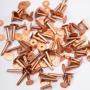Chipsee 50 Set Copper Rivets Round Head Rivets Leather Copper Rivet Metal Fasteners Solid Brass Rivets Studs Industrial Rivets for Belts Wallets Collars Leather DIY Craft Supplies12 * 14mm
