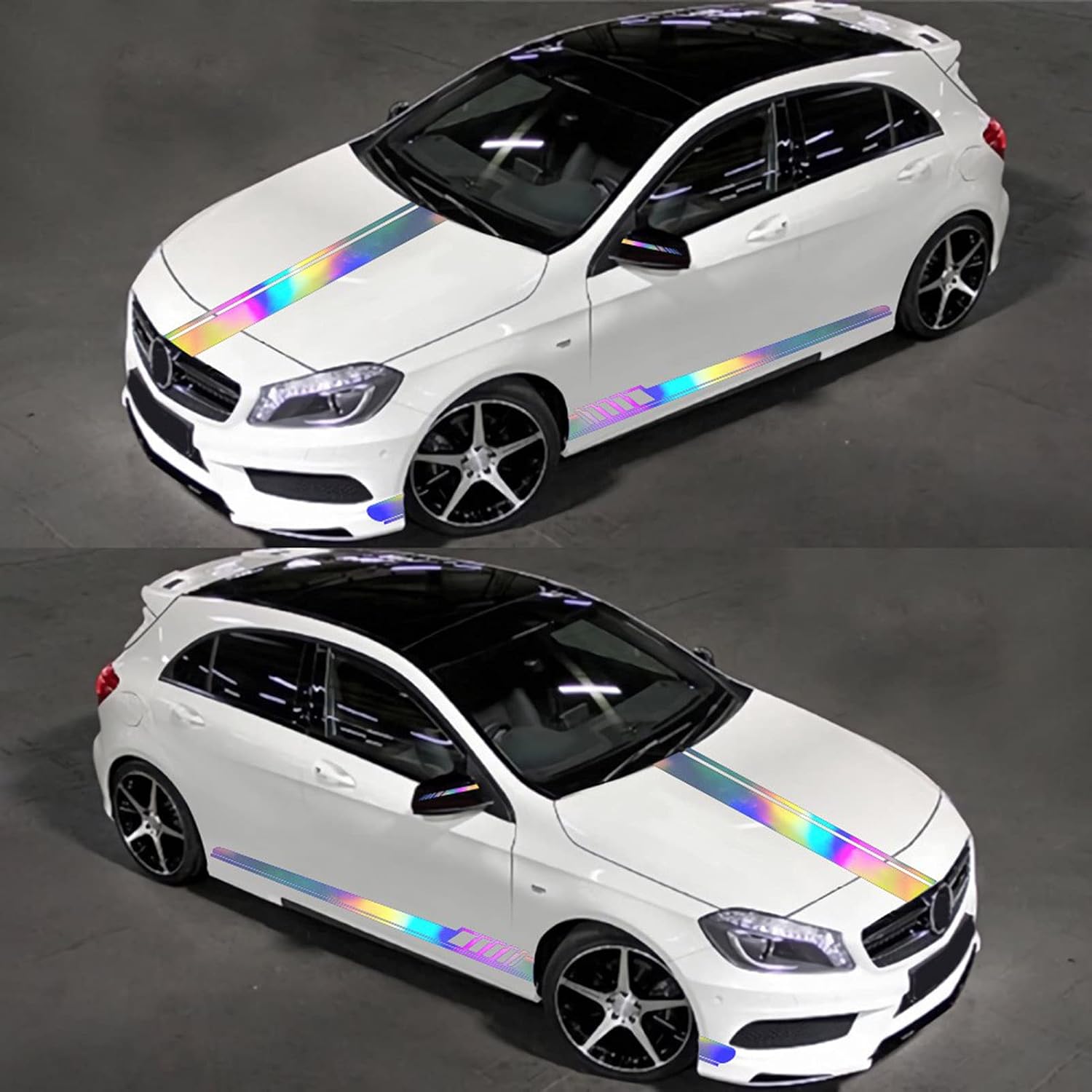5PCS Car Decals, Reflective Stripe Auto Body Racing Sports Stickers, Cool Decoration for Car Hood, Mirrors, and Side, Changes Color in Sun