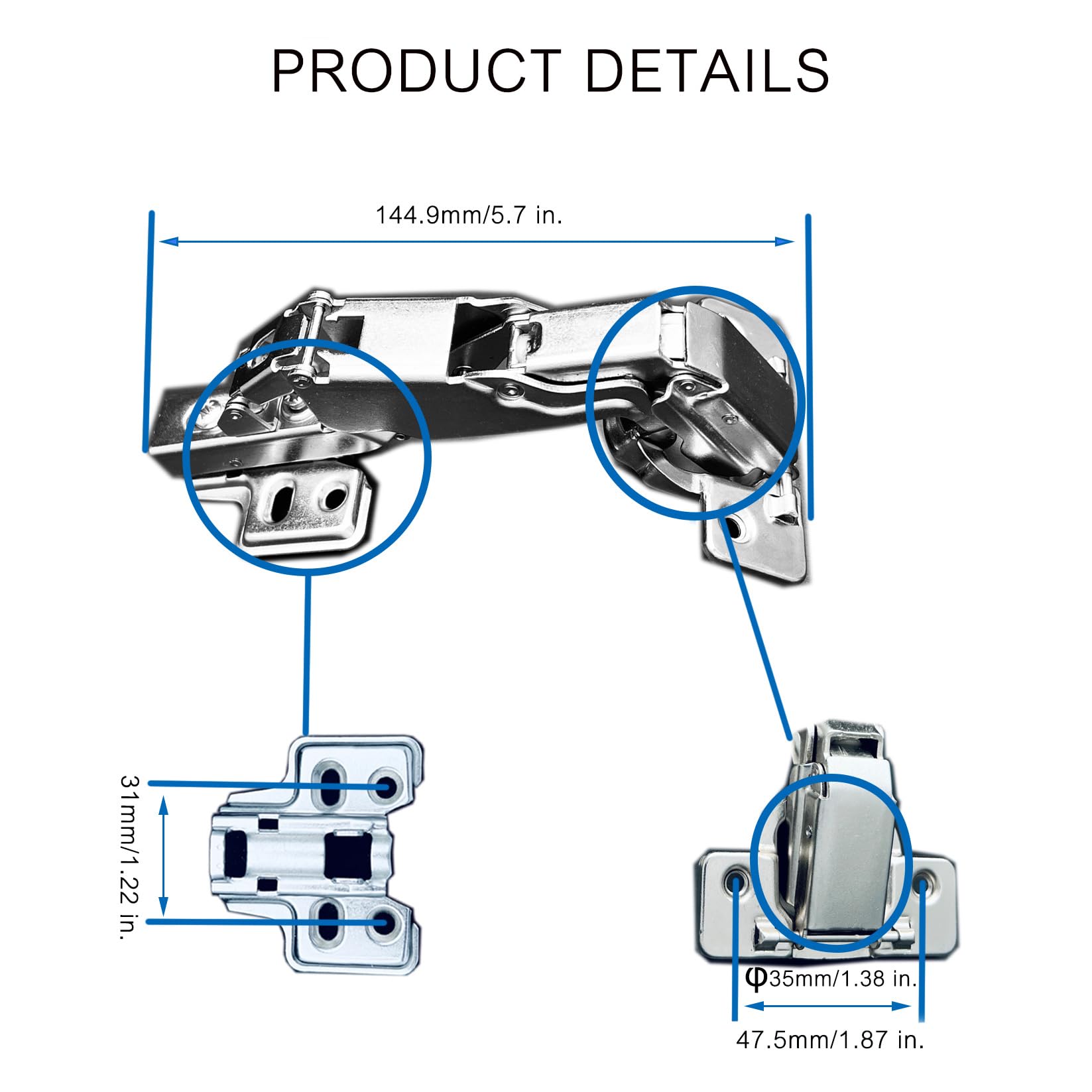 XIEHE Hardware 165 Degree Soft Close Half Overlay Frameless