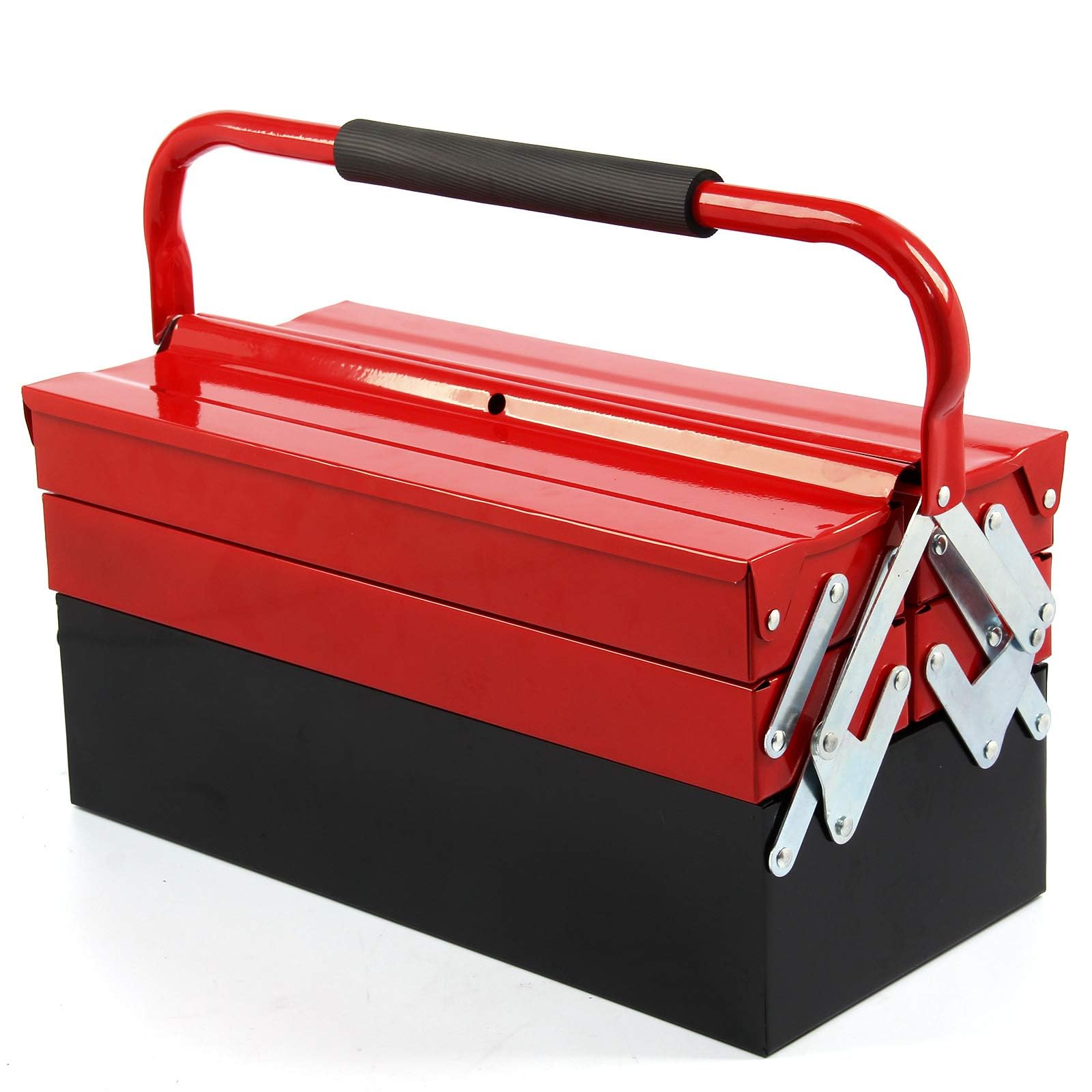 GREENSAPPIRE 3-Tier Metal Toolbox 5-Drawer Cantilever Tool Organizer, Heavy-Duty Red Steel Tool Storage Box with Carrying Handle, Portable Workshop and Garage Tool Chest for Home
