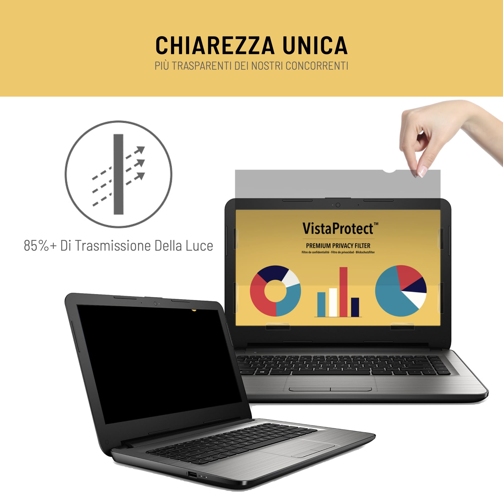 VistaProtect – Filtro Privacy Premium & Filtro Anti Luce Blu. Pellicola di Protezione per Laptop e Computer Portatile (14” pollici)