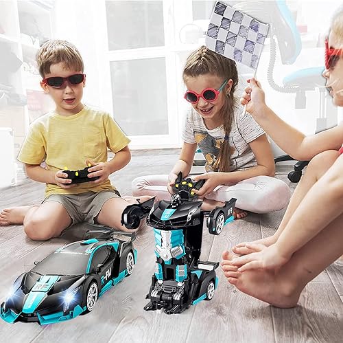 Miniatura 5 de Transform - Robot de coche RC de 24 GHz 118 recargable con control remoto de policía juguetes con luz y transformación de un botón y rotación de 360