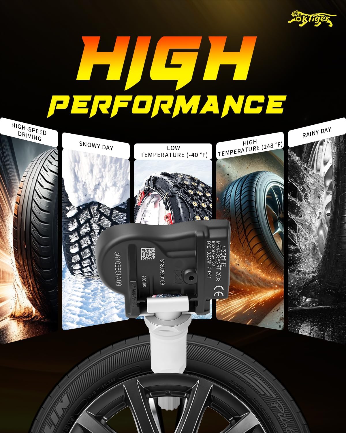 Oktiger 433MHz TPMS Sensor Pre-Programmed Fit for BMW 228i, 230i xDrive, 320i, 328i, 330i, 335i, 420i, 428i, 430i, 435i, 440i, i3, i5, i8, M2, M3, M4, X1, X2, X5, X6, for Mini Cooper, OE#36106856209