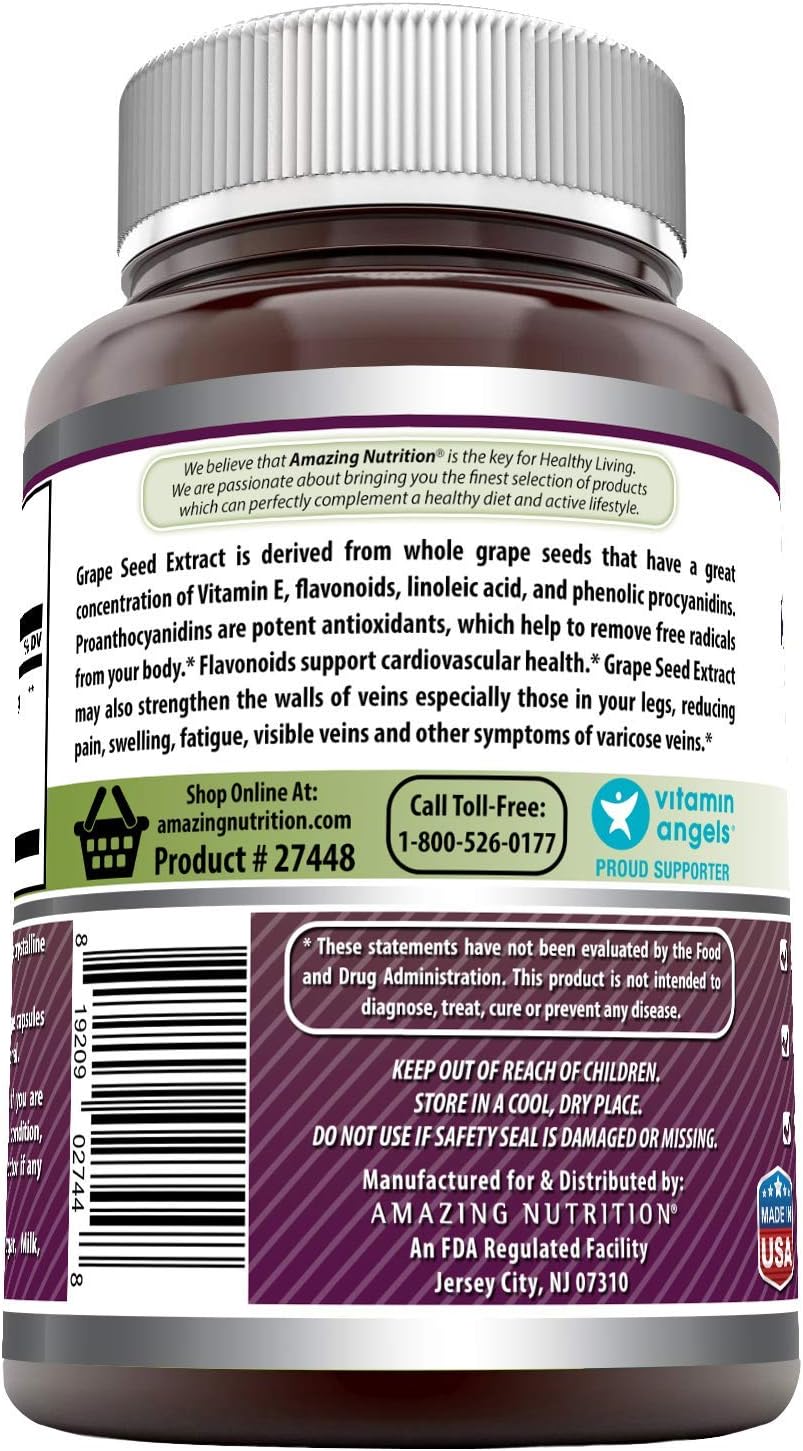 Amazing Formulas Grapeseed Extract 16000 mg Per Serving 240 Veggie Capsules (Non GMO,Gluten Free) - 20:1 Extract Equivalent to Approximately 16,000 mg of Dry Grape Seed Powder : Health & Household