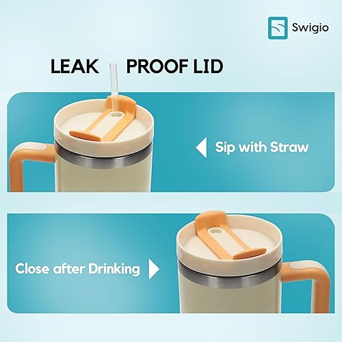 Miniatura 4 de Thirst Quench 2.0 - Vaso de 40 onzas con asa, acero inoxidable con aislamiento al vacío de 40 onzas con asa, popote y tapa resistente a fugas,