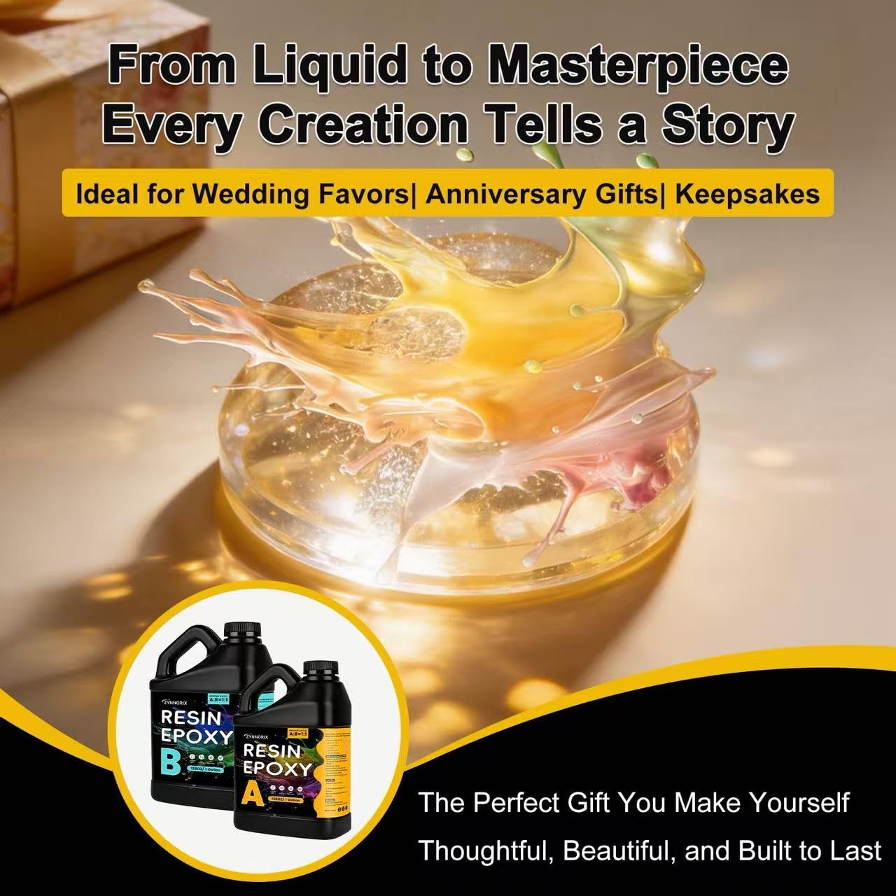 Epoxy Resin Kit 1 Gallon,High Gloss, Food Safe & UV Resistant Best for DIY, Art, River Table, Wood, Flower, Mold Casting - for Beginners & Pros,1:1 Ratio,128oz