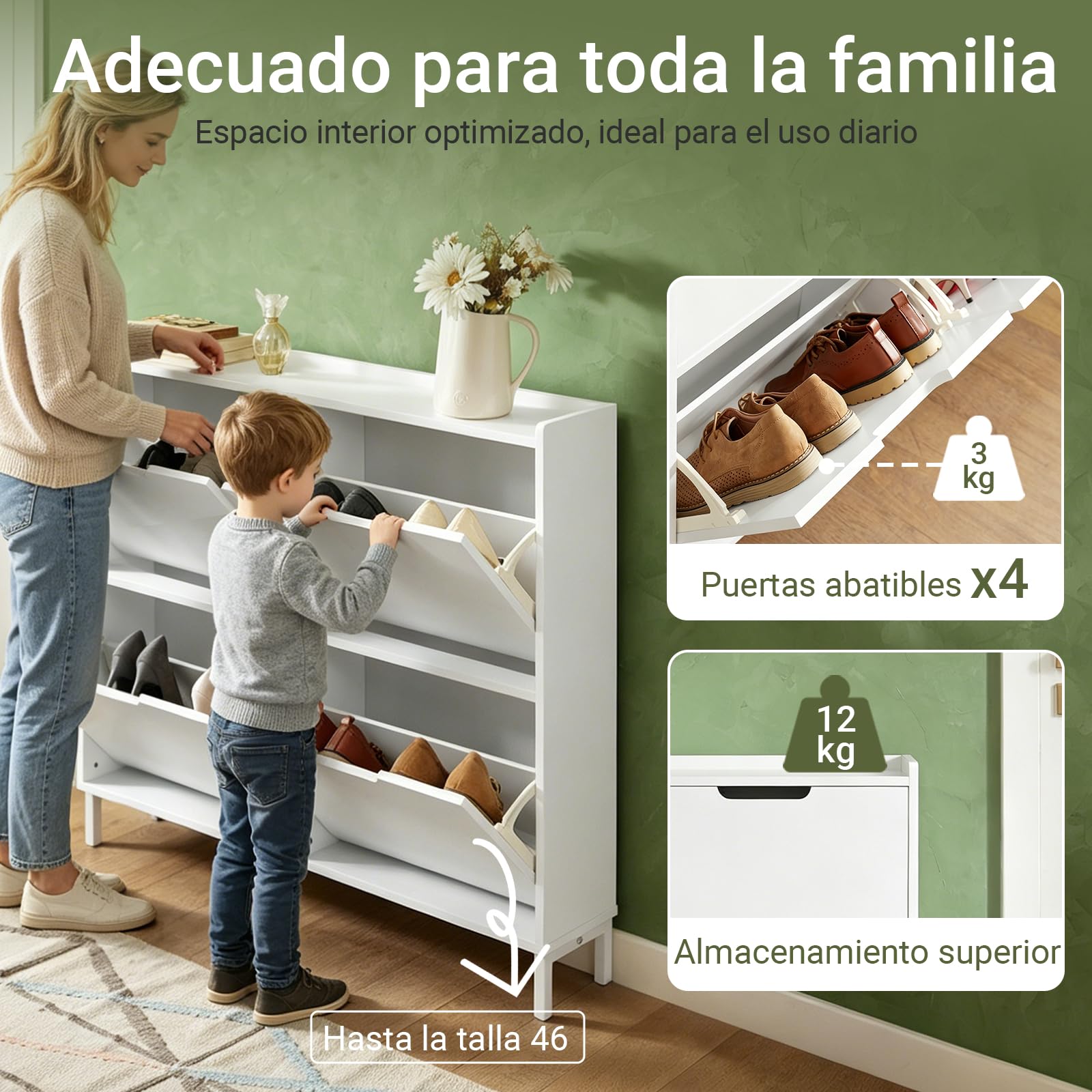 SoBuy Zapatero Estrecho con 4 Solapas – Mueble Zapatero Entrada Recibidor, Armario Zapateros Estrecho de Madera para Pasillo Estrecho y Entrada, 100x19x91 cm, Blanco FSR100-W