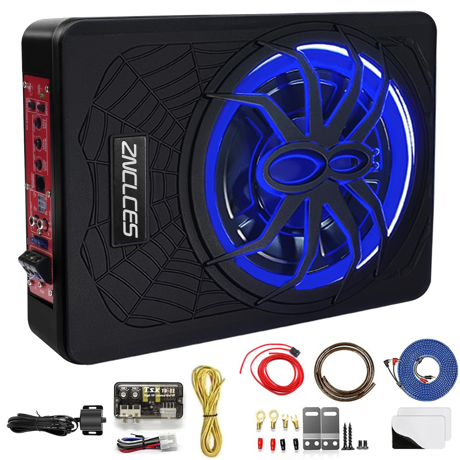 2025 Upgraded 10" 1200W Slim Under Seat Powered Car Subwoofer with Colorful LED Ambient Lights, Car/Truck Audio Sub Built in Amplifier Outstanding Heat Dissipation, Powerful Bass for Passion Driving