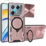 WRTBS Phone Case for Infinix GT 20 Pro 5G Case with Glass Screen Protector, Built Slide Camera Protection Cover,Military Heavy Duty Full Body Protective Phone Case - Rose Gold