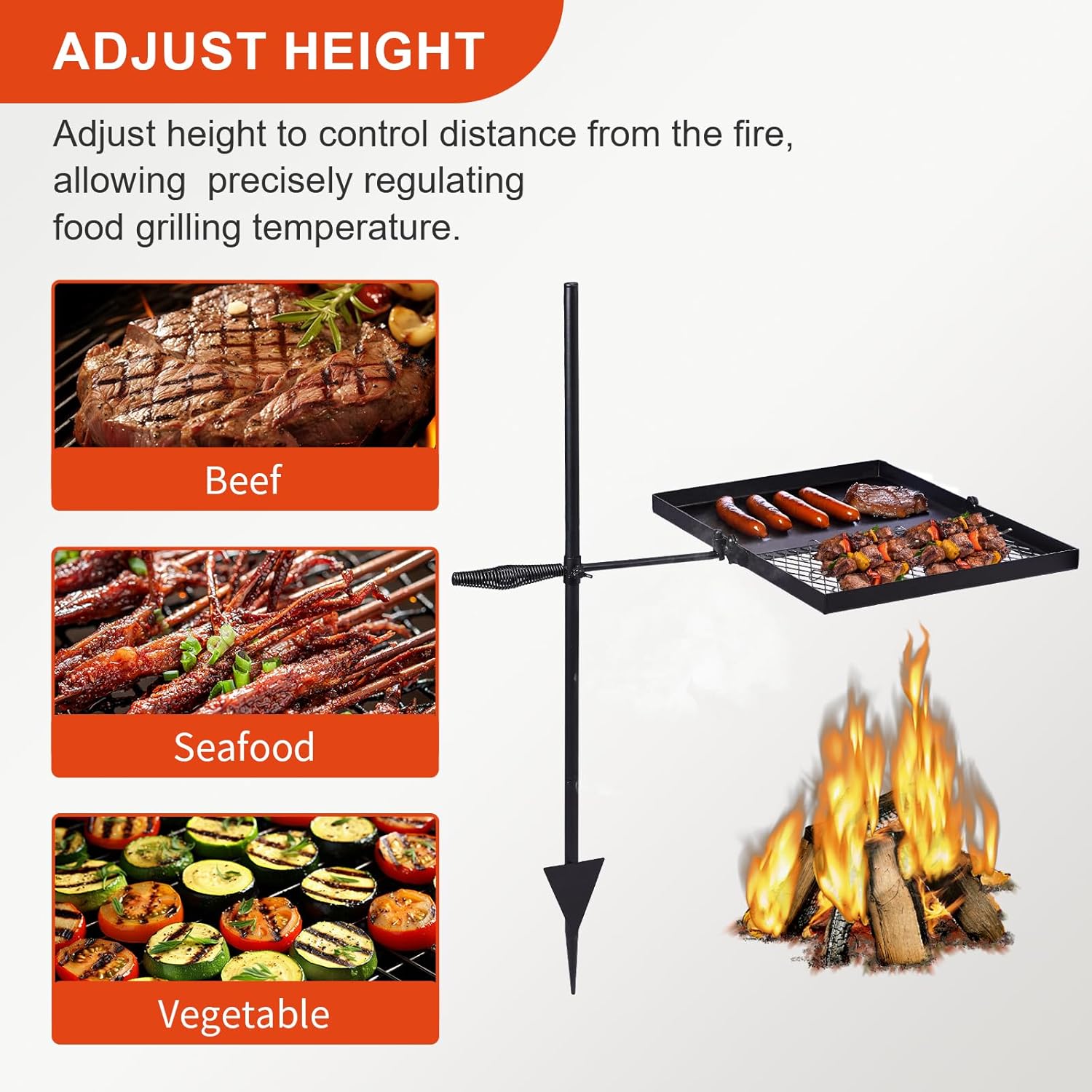 Outvita Folding Swivel Campfire Grill, Portable Cooking Grate over Fire Pit, Lightweight Grate & Camp Fire Rack with Carrying Bag for Outdoor Camping BBQ, Black