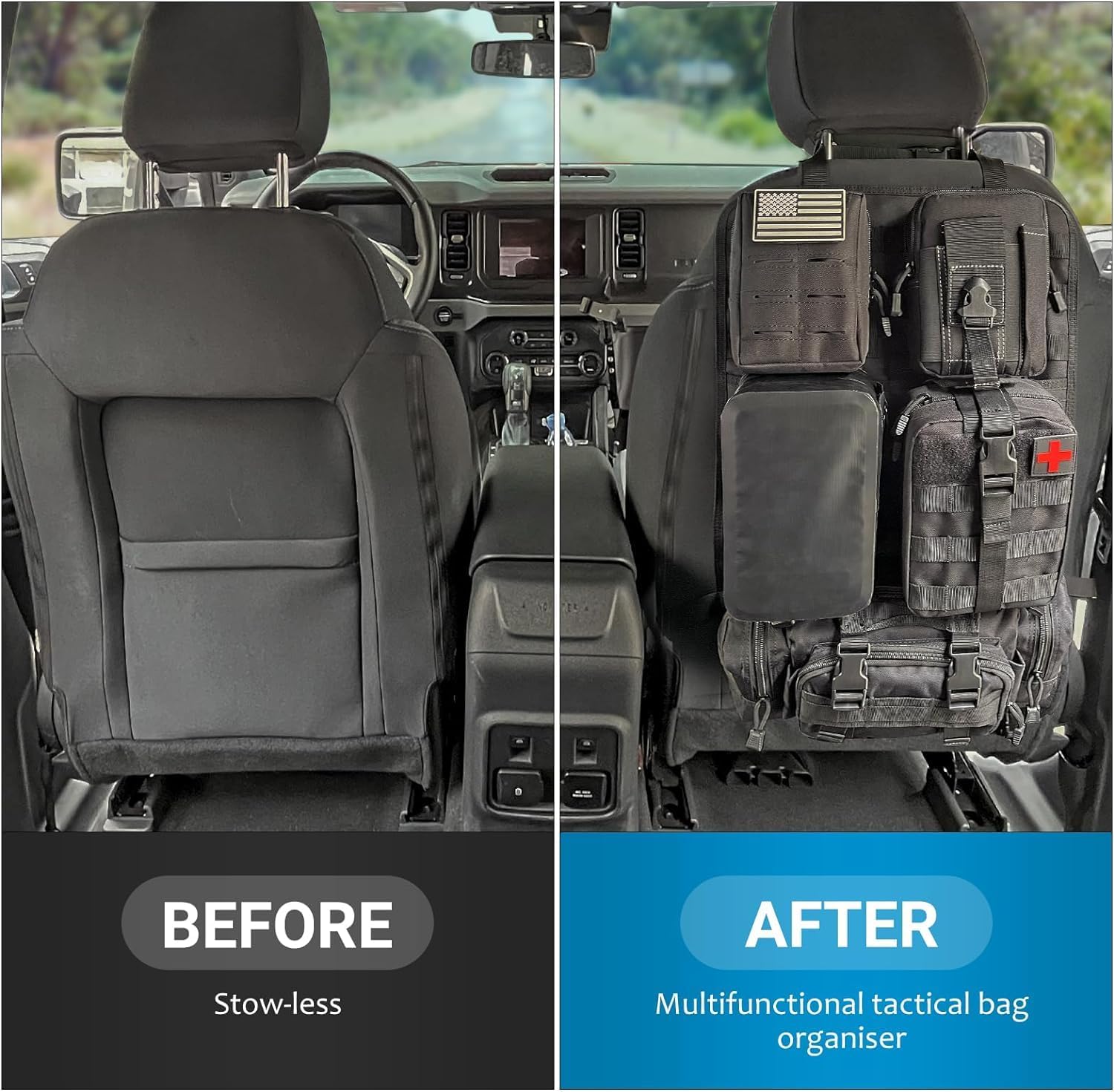 Z8 Tactical Seat Back Organizer, Universal Car Seat Back Cover with 5 Mole Bags in Different Sizes, Universal Fits All Vehicles