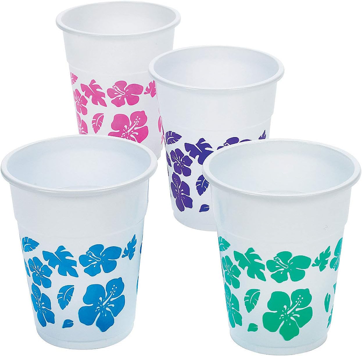 Fun Express Hibiscus Design Disposable Cups, Bulk Set of 50 - Each holds 16 oz - Luau, Tiki and Summer Party Supplies Drinkware