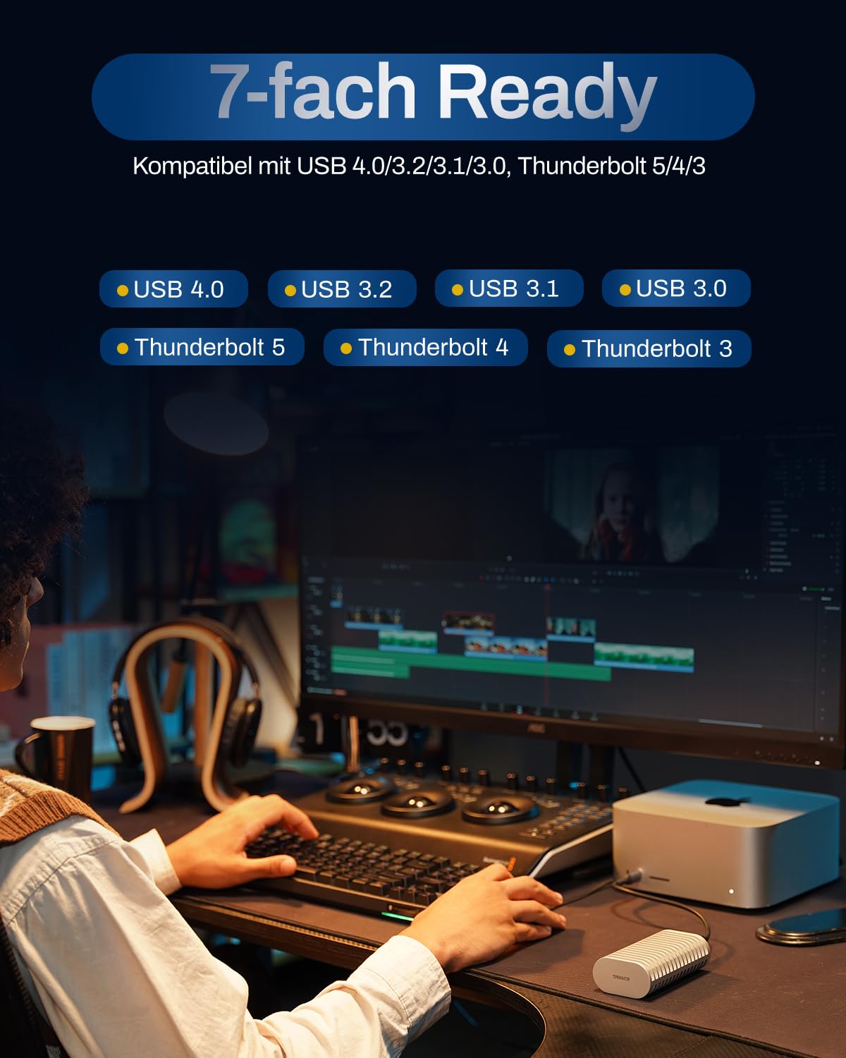 TERRAMASTER D1 SSD Plus 40Gbps M.2 NVMe SSD Gehäuse - Aluminium M.2 Gehäuse USB Typ-C, Kompatibel mit USB 4/3.2/3.1/3.0/2.0, Thunderbolt 5/4/3, Mobile App für Datensicherung inklusive (Diskless)