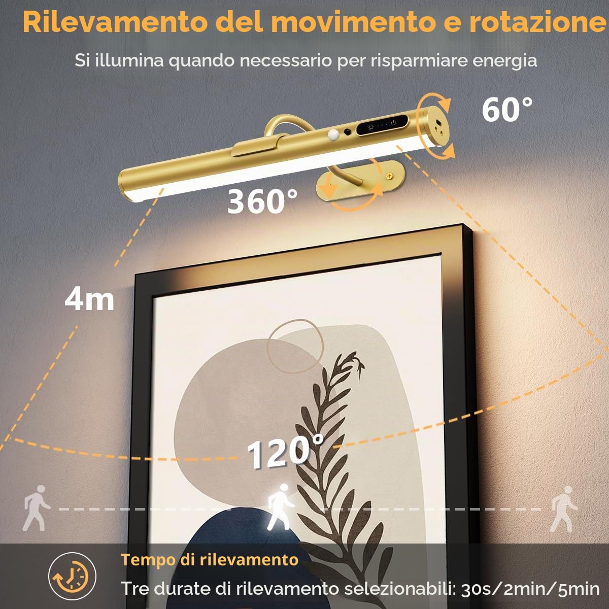 Applique da parete senza fili con Sensore di Movimento, Luce specchio bagno ricaricabile con telecomando e calamita,lampada LED parete per fotografica, muro, interno,wireless wall light