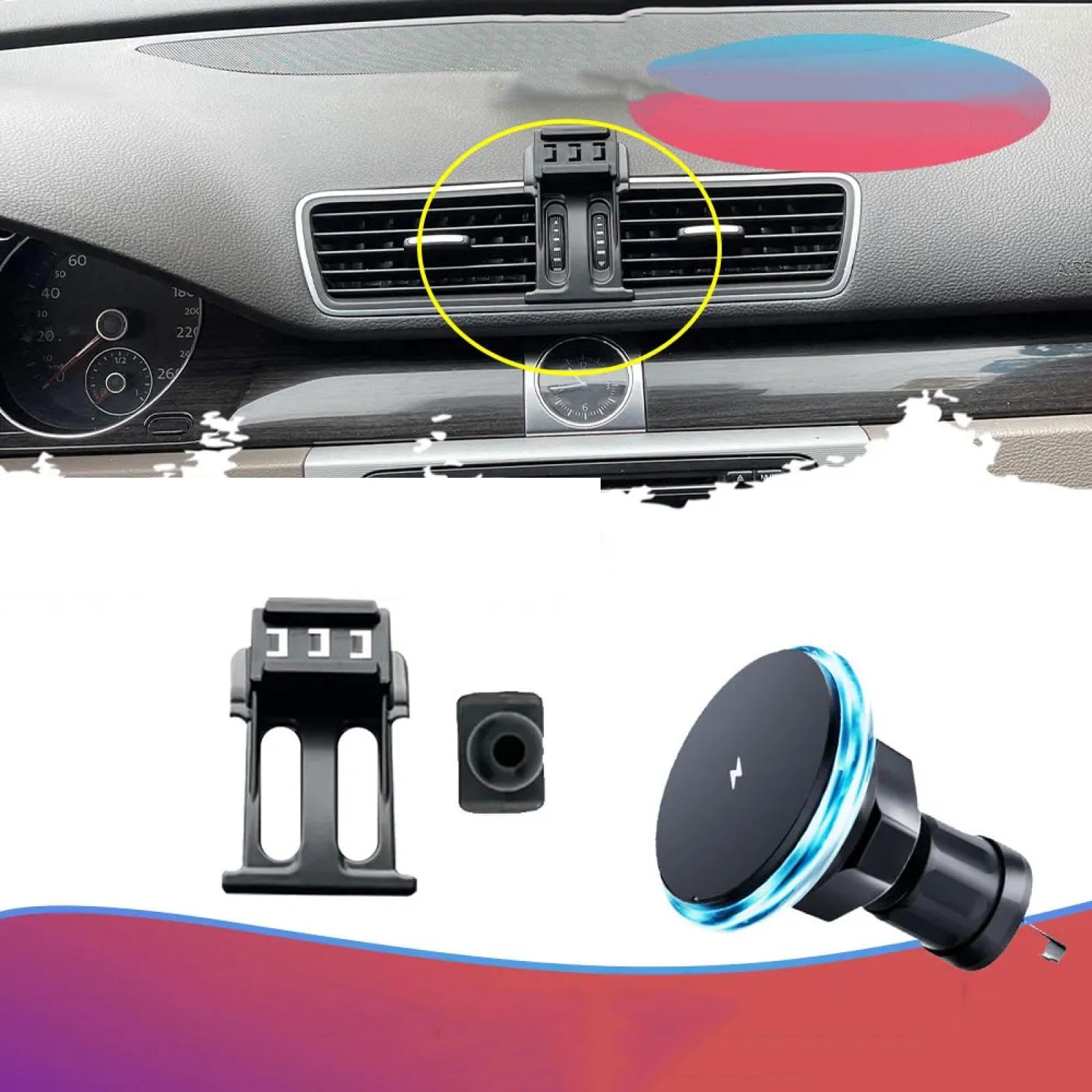 Soporte Móvil Coche para VW Passat B7 2010-2015, Soporte para teléfono móvil de Coche con Clip para Rejilla de ventilación del Aire Acondicionado LHD