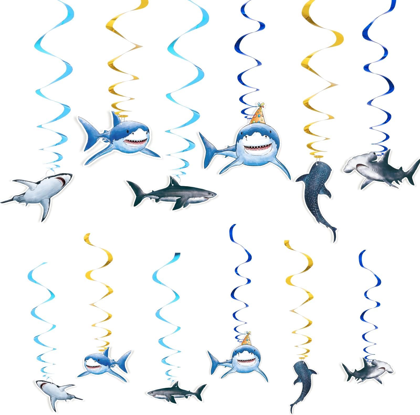 WERNNSAI Shark Party Hanging Swirls – 24 PCS Shark Party Supplies Birthday Decorations for Boys Ocean Shark Themed Party Baby Shower Ceiling Decor