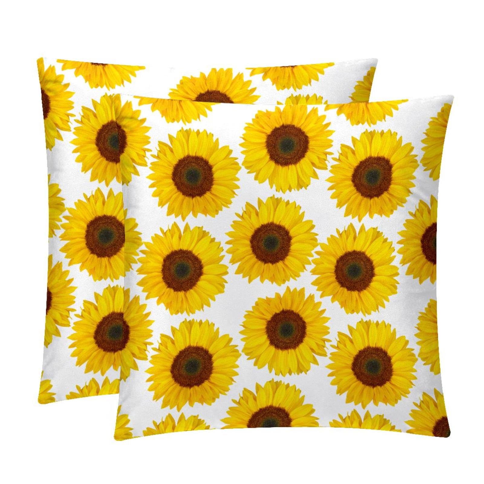 TDGKPZ Yellow Sunflower Throw Pillow Cases 2 Pack Pillowcases Zipper Cushion Covers For Bedroom Living Room 45x45cm