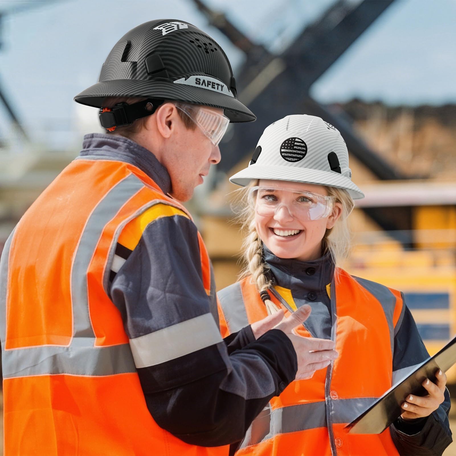 Casco duro de ala completa, casco de seguridad aprobado por OSHA, Cascos de Construcción, casco duro de construcción ventilada, trinquete ajustable con suspensión de 6 puntos, cascos de