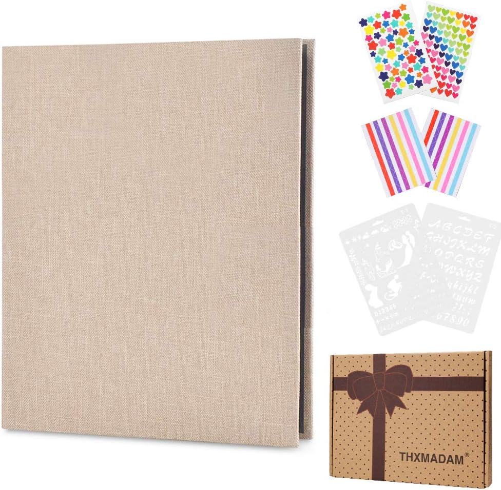 ThxMadam Scrapbook Photo Album Linen Scrap Book Wedding Guest Book DIY Memory Book with 60 Black Pages Present for Christmas Valentines Anniversary Day Birthday Gifts for Wife Girlfriend