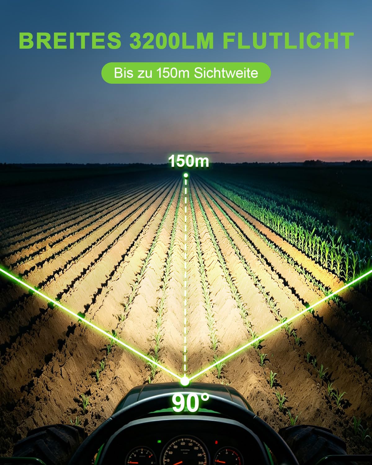 Zestaw 2 reflektorów roboczych LED 14,5 cm, 12 V 24 V | Reflektor cofania, IP65, uchwyt ze stali nierdzewnej M8, do traktorów, koparek i offroad, 3200 lm