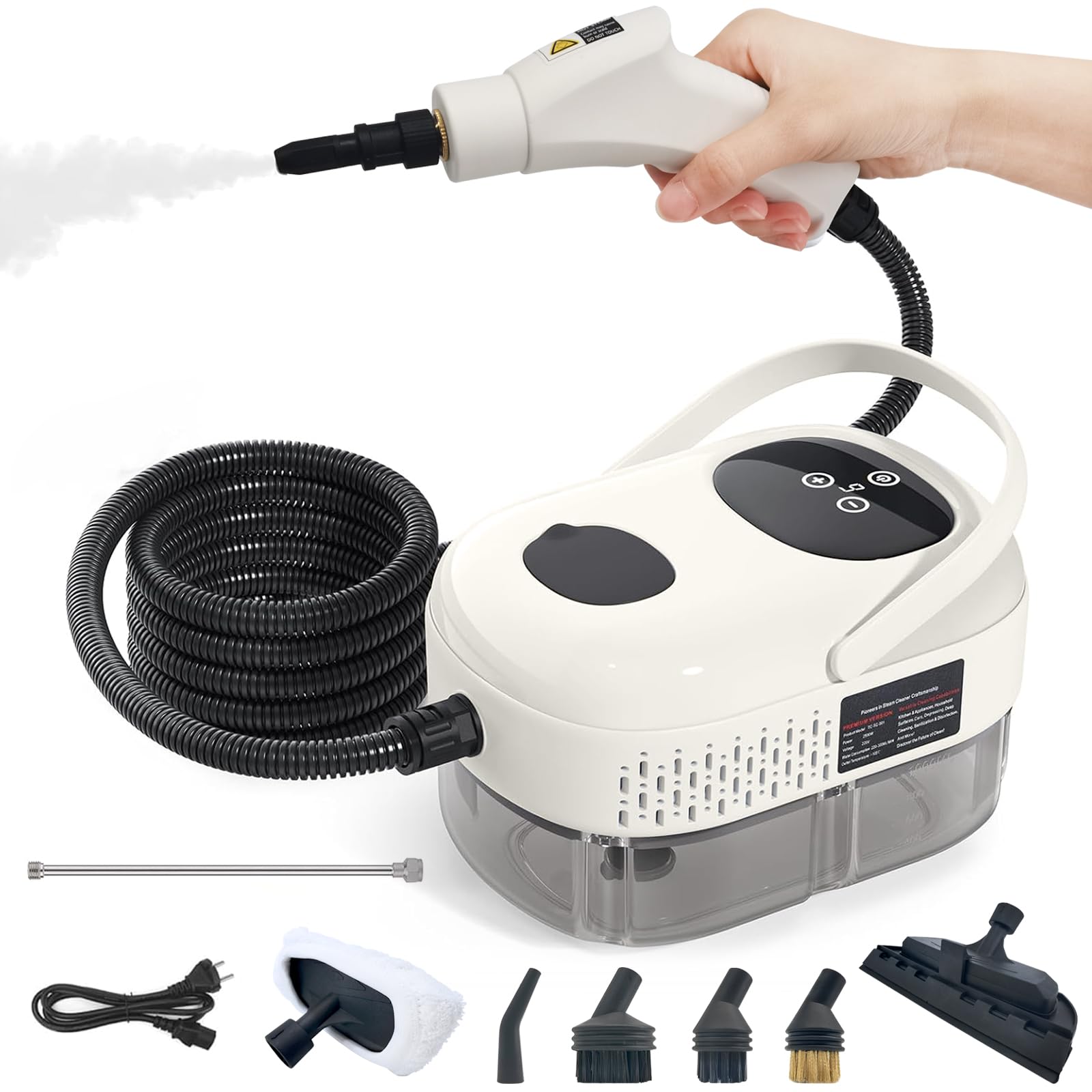 2500W Handheld Steam Cleaner Portable Steamer for Cleaning with 11pcs Accessories 6-Level Adjustable 15s Fast Heat-Up High-Pressure Steam