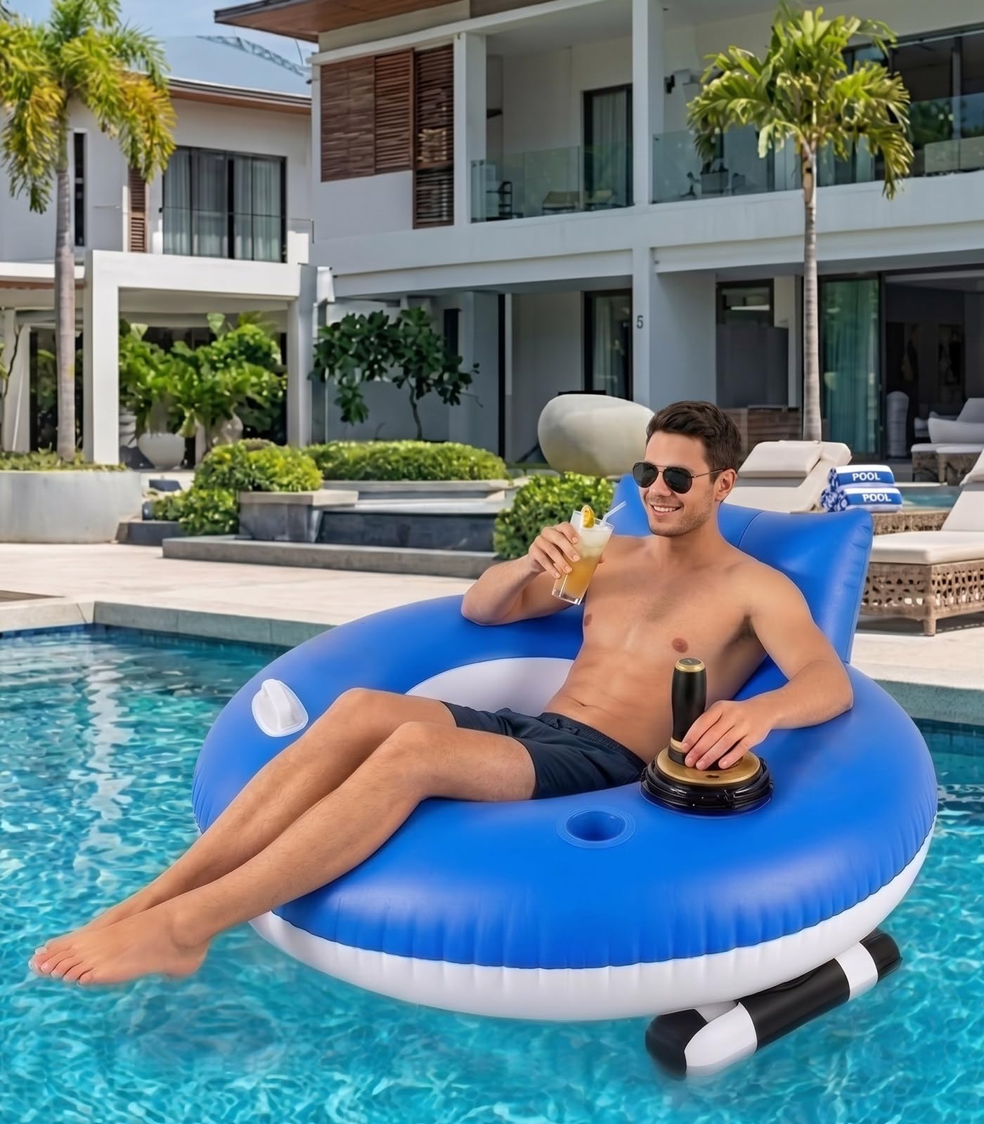 Kindevieft Motorized Pool Float for Adults, Joystick Control, 360° Control，Backrest, Cup Holder A-Circular