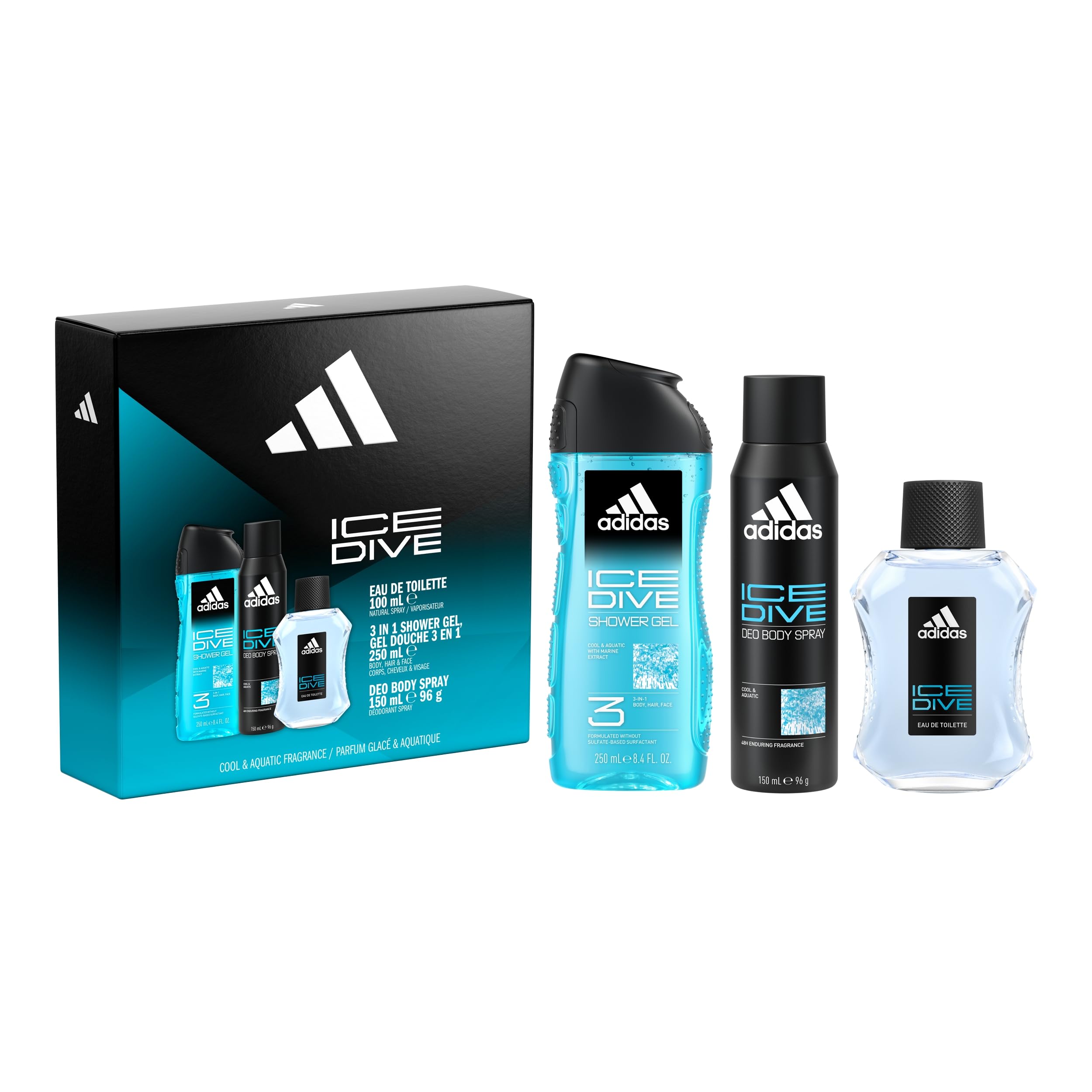 adidas Ice Dive Giftset including an Eau de Toilette, Deo Body Spray and Shower Gel