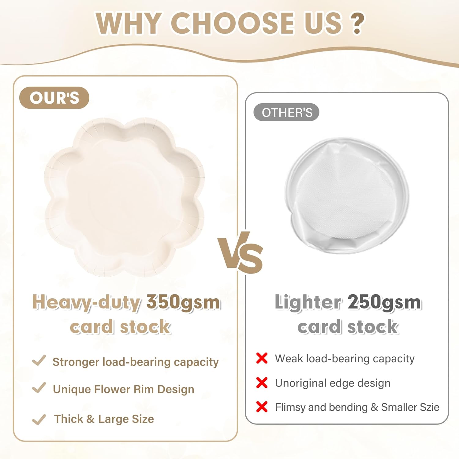 350 Pcs Ivory Paper Plates and Napkins Set, Tableware Set for 50 Guests Include Disposable Ivory Scalloped Plates, Napkins, Cups, Knives, Forks & Spoons for Baby Shower Wedding Bridal Shower Birthday
