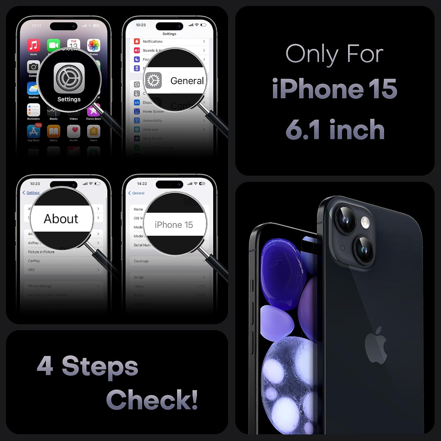 TOCOL Magnetic for iPhone 15 Case, Upgraded Full Camera Protection, Fit for MagSafe, Rugged Phone Case for iPhone 15 6.1 Inch, Drop Protection, Anti-Scratch, Black - Image 2