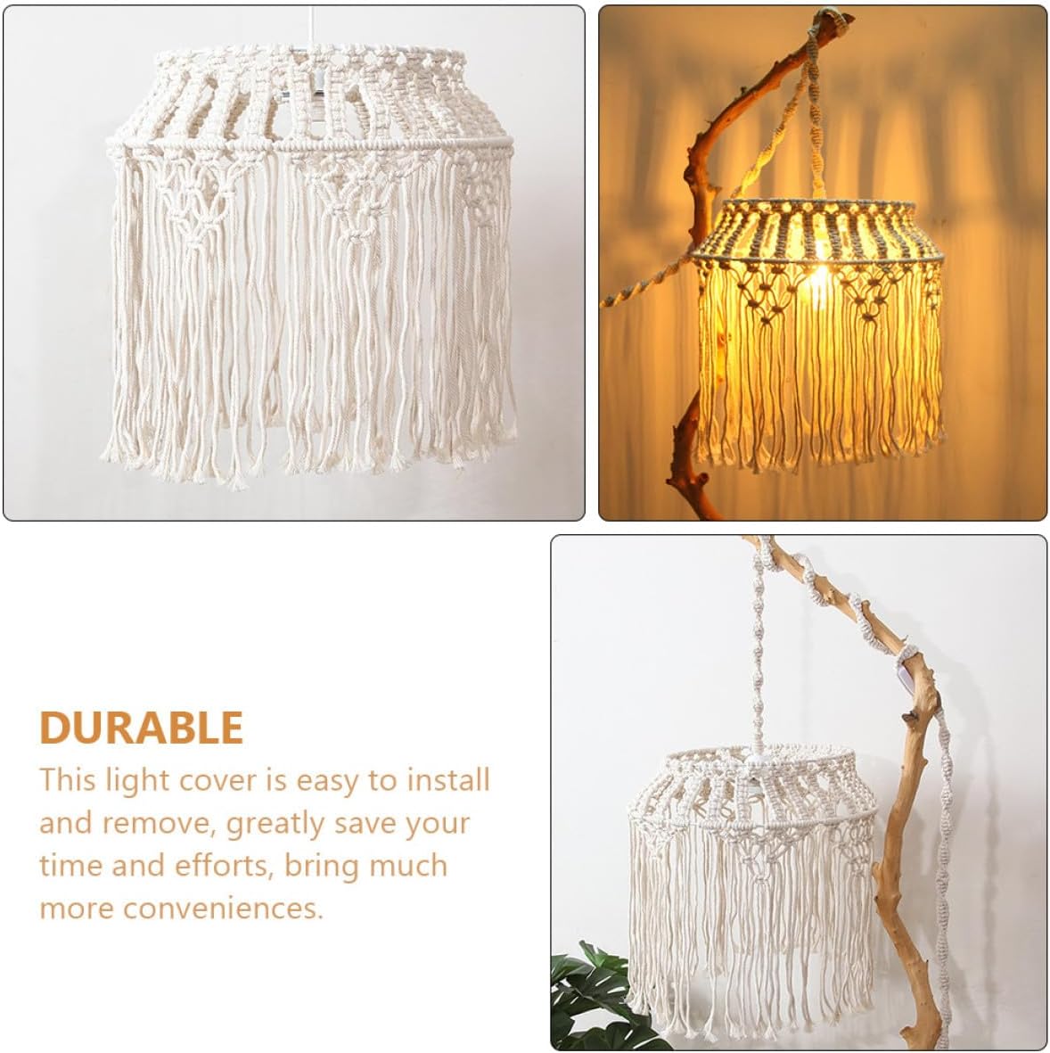 Bohemian Woven Rope Pendant Lamp Shade Textured Chandelier Light Cover Easy Install Ceiling Light Fixture for Warm Ambient Bedroom Living Dining Decor
