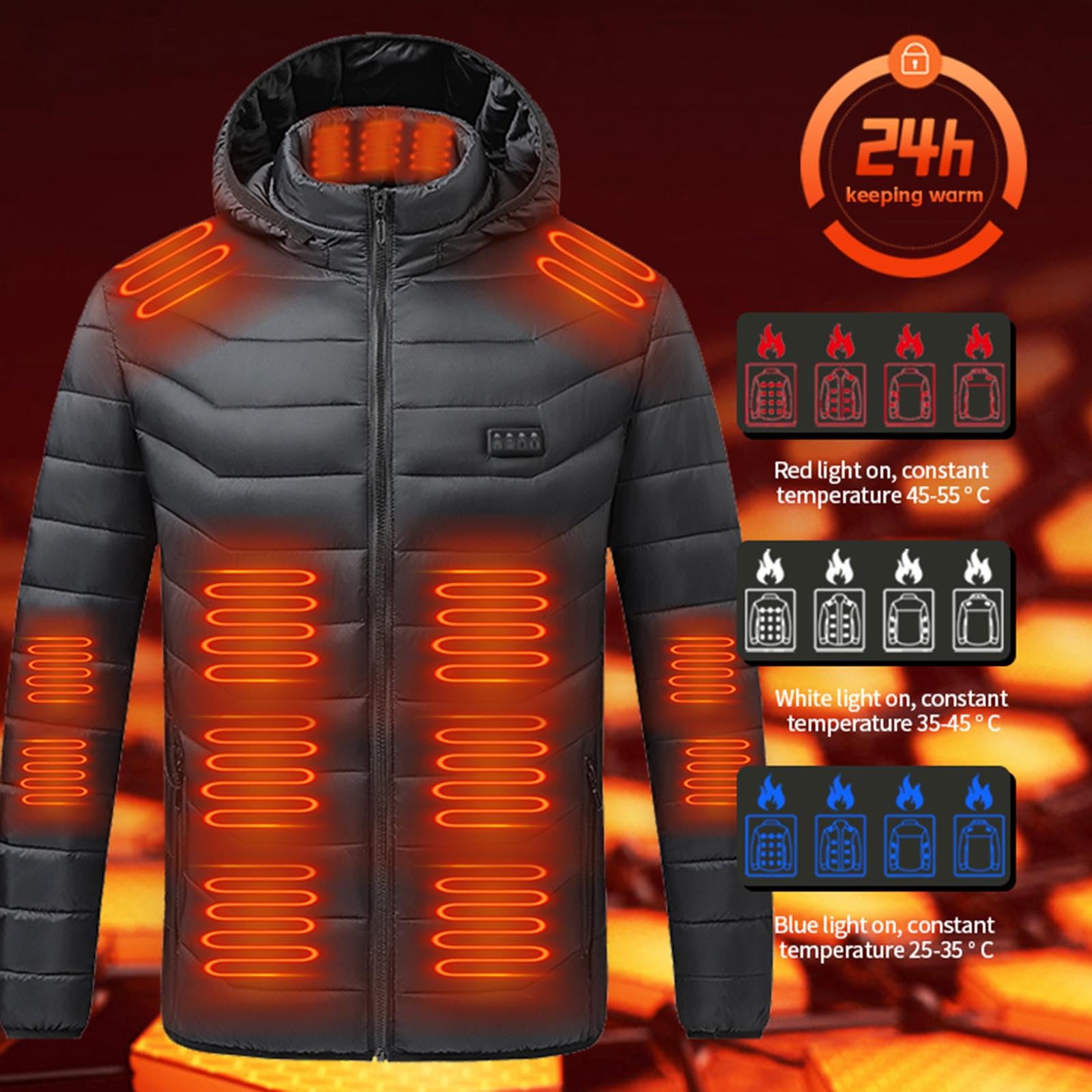 Heizjacke Herren Beheizbare Jacke mit Kapuze USB Elektrische Beheizte Jacken mit 24 Heizzonen Beheizbar Steppjacke Outdoor Winterjacke mit Heizung Winter Funktionsjacke Männer Daunenjacke Skijacke