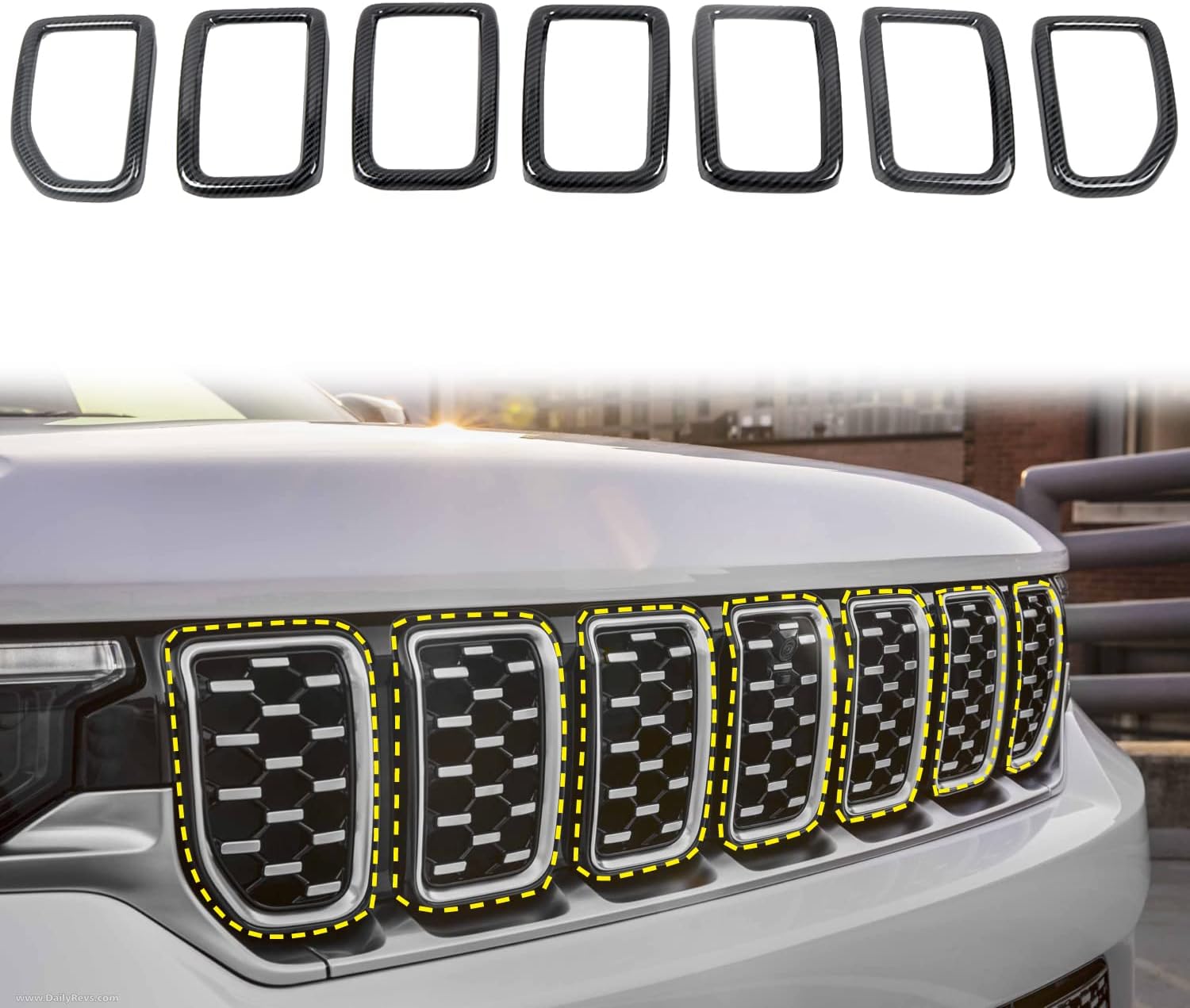 CTH for Jeep Grand Cherokee L 2021-2024, Jeep Grand Cherokee 2022-2024 Front Center Grille Decorative Cover Trim Car Accessories 7pcs