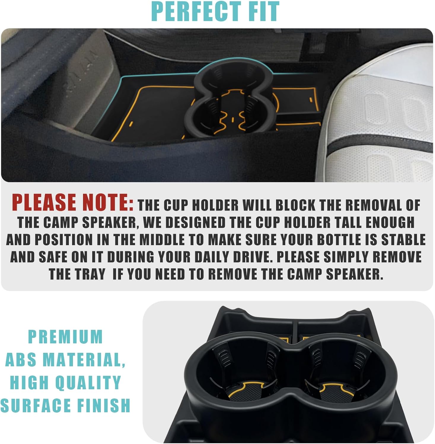 BestEvMod Upgraded V3 Armrest Storage Box and Cup Holder Lower Center Console Organizer Tray with PVC Trim Removable Coin Holder Compatible with Rivian R1T/R1S 2022-2024 (V3 Console+Lower Tray Yellow)