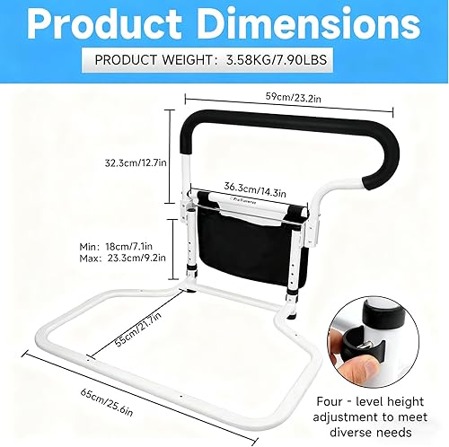 Vista 2 de Rieles de cama para adultos mayores, barandilla de asistencia de cama ajustable aprobada por ASTM para personas mayores, con bolsa de almacenamiento
