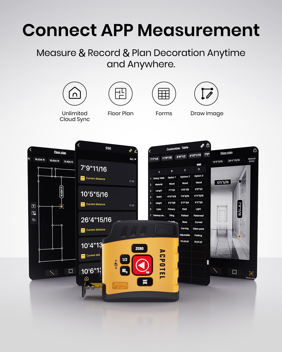 3-in-1 Digital Tape Measure with Laser, 165Ft Laser Tape Measure & 16Ft Digital Measuring Tape, 8 Metric and Imperial Units, Distance Area Volume 1/2 midpoint, Laser Measure Tool, Almighty Tools, APP