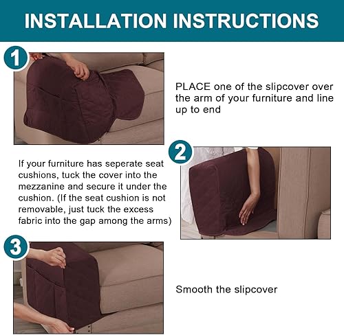 Miniatura 6 de KPPKOU Fundas impermeables para reposabrazos para sillas reclinables y sofás, fundas antideslizantes con bolsillo lateral, protector de brazo para