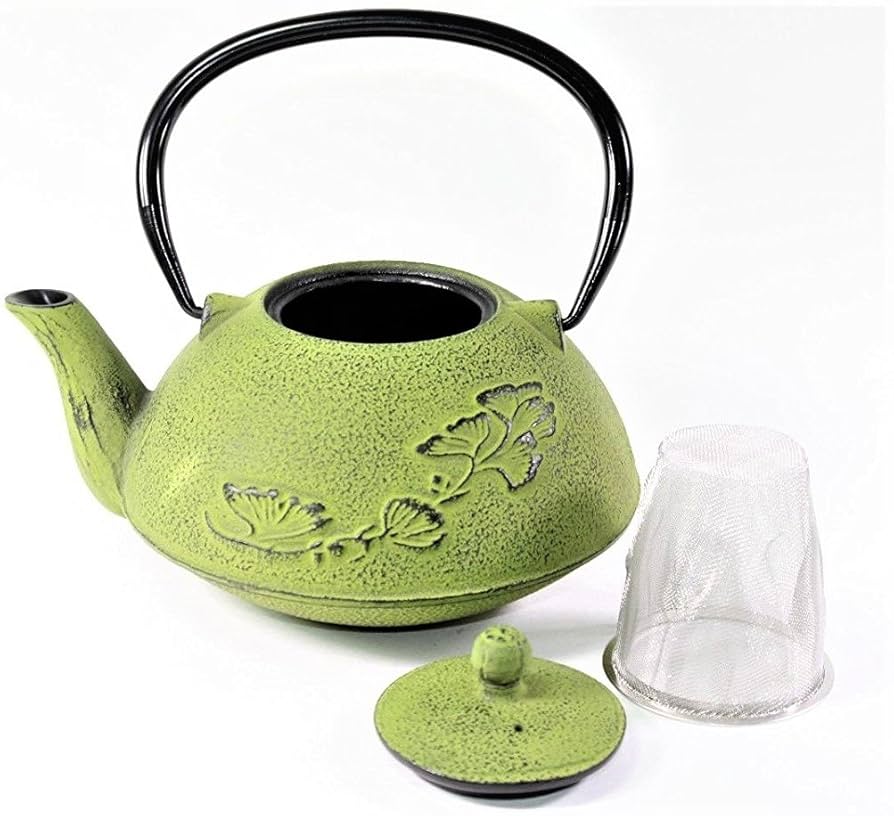 鐵舟茶掛 Amazon | Japaneseアンティーク24 fl ozグリーンGinkgo Leaf鋳鉄