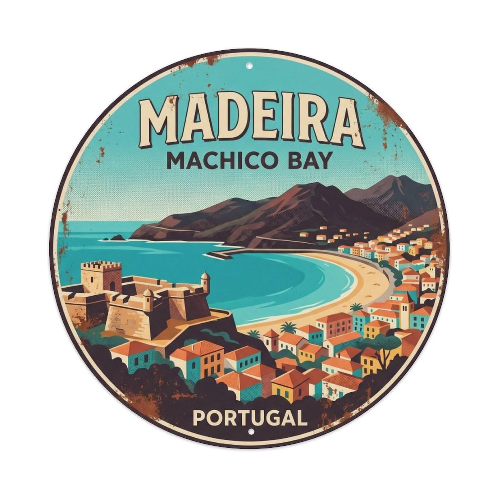 Olhnbad 08X08inch Style Classic Portugal Madeira Cityscape Scenic Travel Art Metal Tin Sign