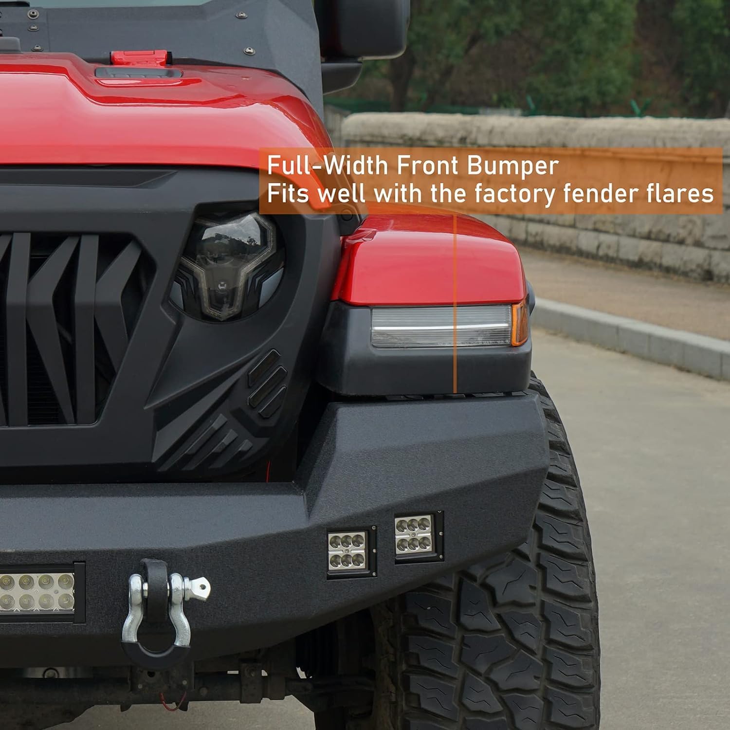 Hooke Road Wrangler/Gladiator Climber Full Width Front Bumper w/D-Rings & 120W LED Light Bar for 2018-2026 Jeep Wrangler JL & Gladiator JT