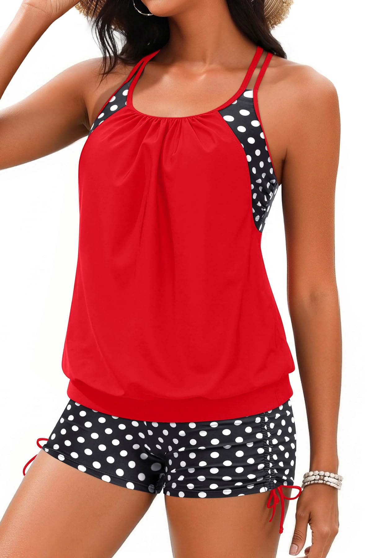 Holipick Womens 2 Piece Tankini Swimsuit Blouson Tummy Control Bathing Suit