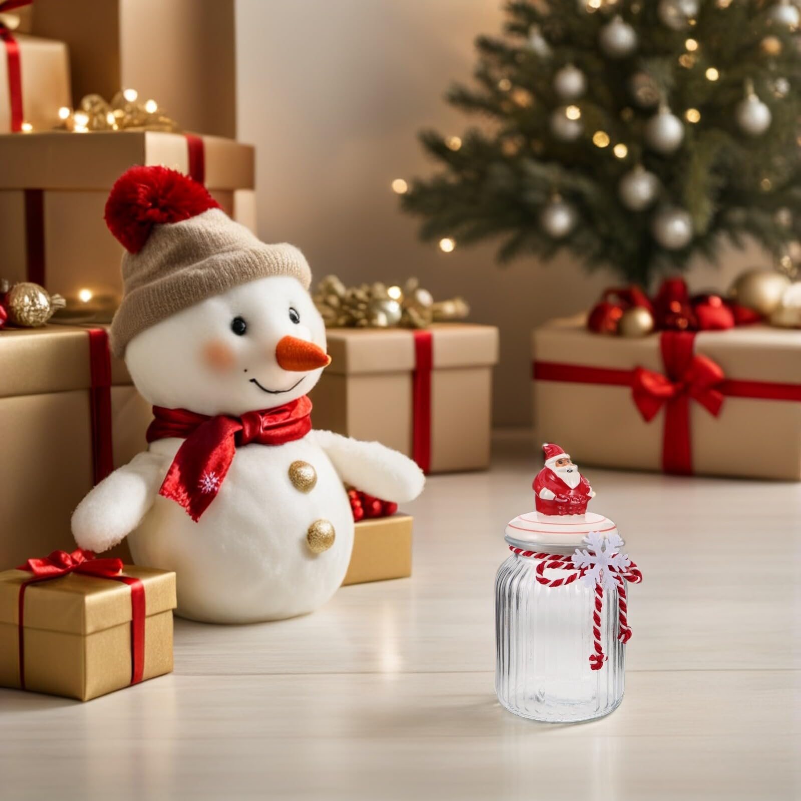 Barattolo per Biscotti Natalizi in Vetro con Coperchio Sigillato Contenitore Piccolo per Caramelle e Noci Porta Biscotti Decorativo per Feste di Natale e Conservazione Alimenti