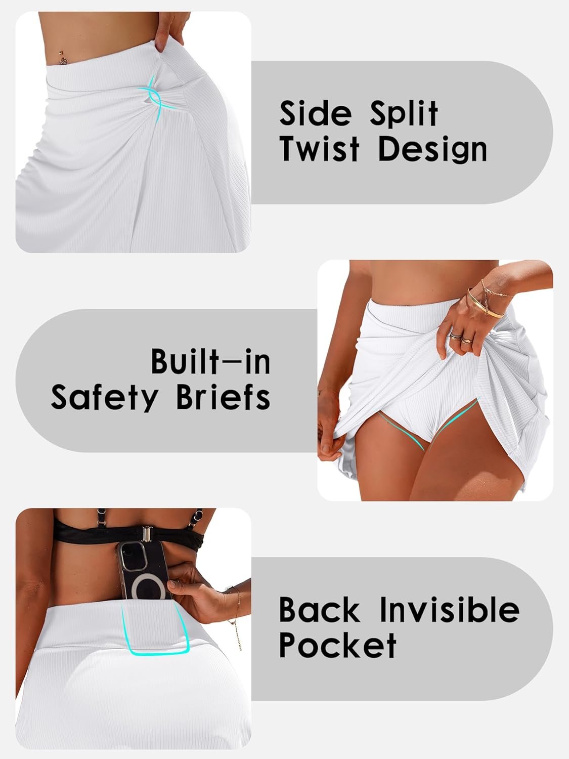 beautyin Women's Swim Skirt High Waisted Tummy Control Twisted Waist Pleated Swimsuit Bathing Suit Bottoms - Image 4