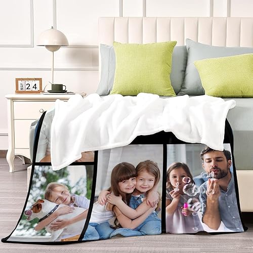 Miniatura 10 de Manta personalizada regalo conmemorativo con texto fotográfico hecha en Estados Unidos, manta de fotos personalizada con collage de cumpleaños,