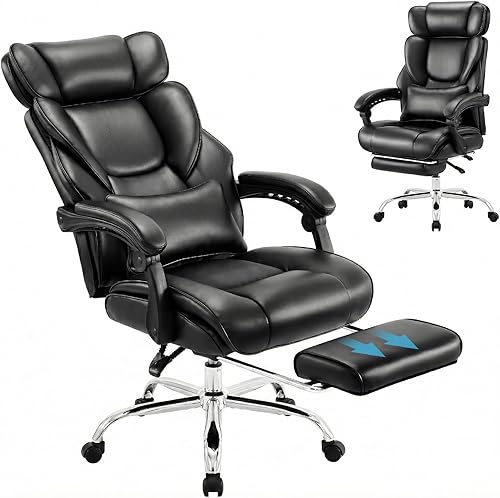 Silla de oficina con reposapiés, silla ergonómica para computadora con almohada de apoyo lumbar extra, silla de escritorio ejecutiva de respaldo