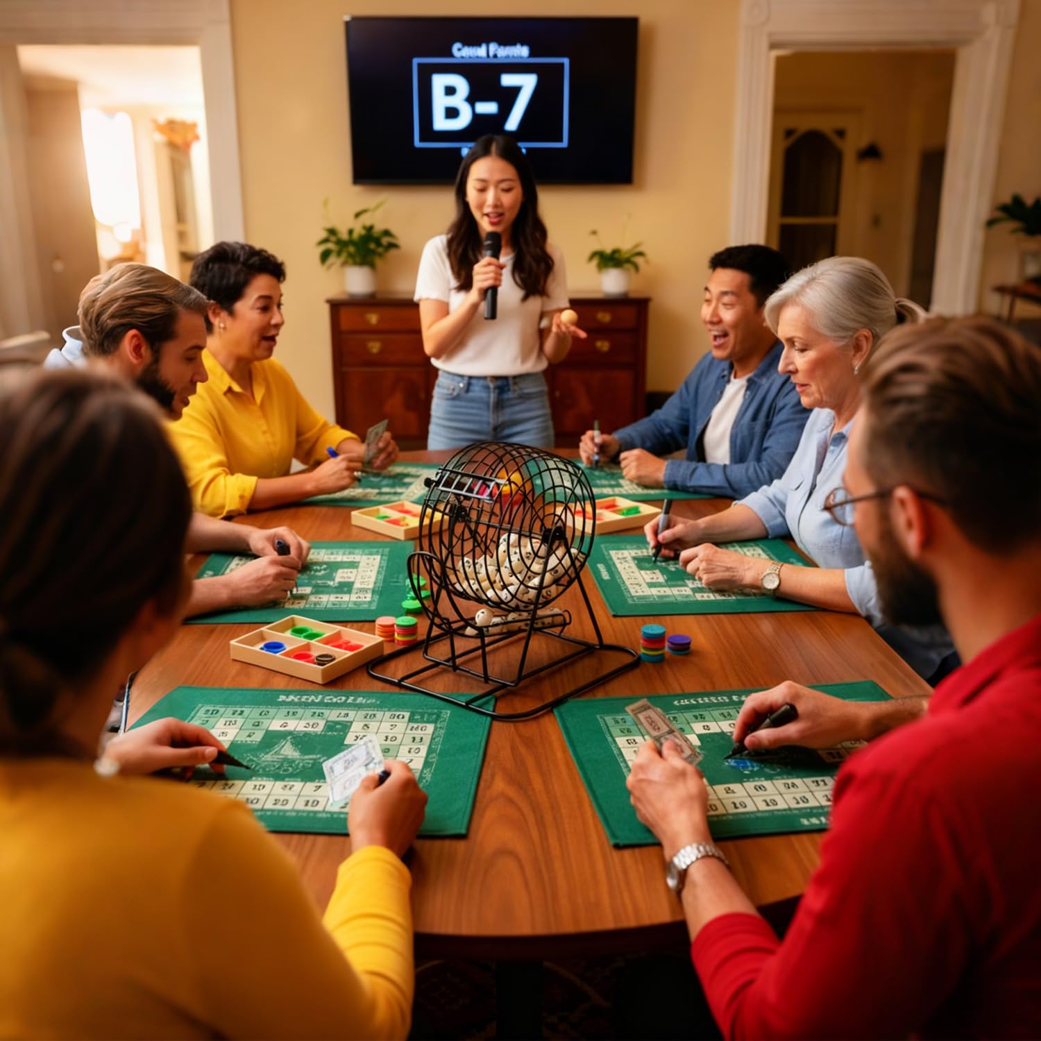 Cimenn Bingo Spiel Set, Bingo Spiel Lucky Ball, Traditionelles Weinset, professioneller BingoKäfig und BingoBälle mit BingoBrett - 4 Farboptionen