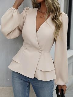 Women's Apricot Business Blazer - Women's Fashion Button Down V-Neck Jacket