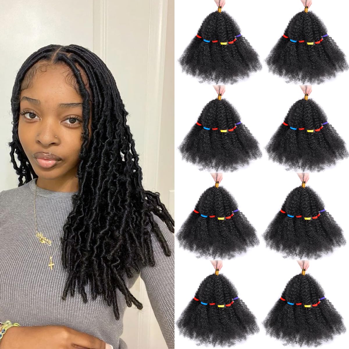 Marley Twist Braiding Hair Bundle,12 Inch 8 Packs Pre Fluffed Marley Hair for Butterfly Soft Locs Spring Afro Twist Hair Bundles (12 Inch,8 Packs,#1B)