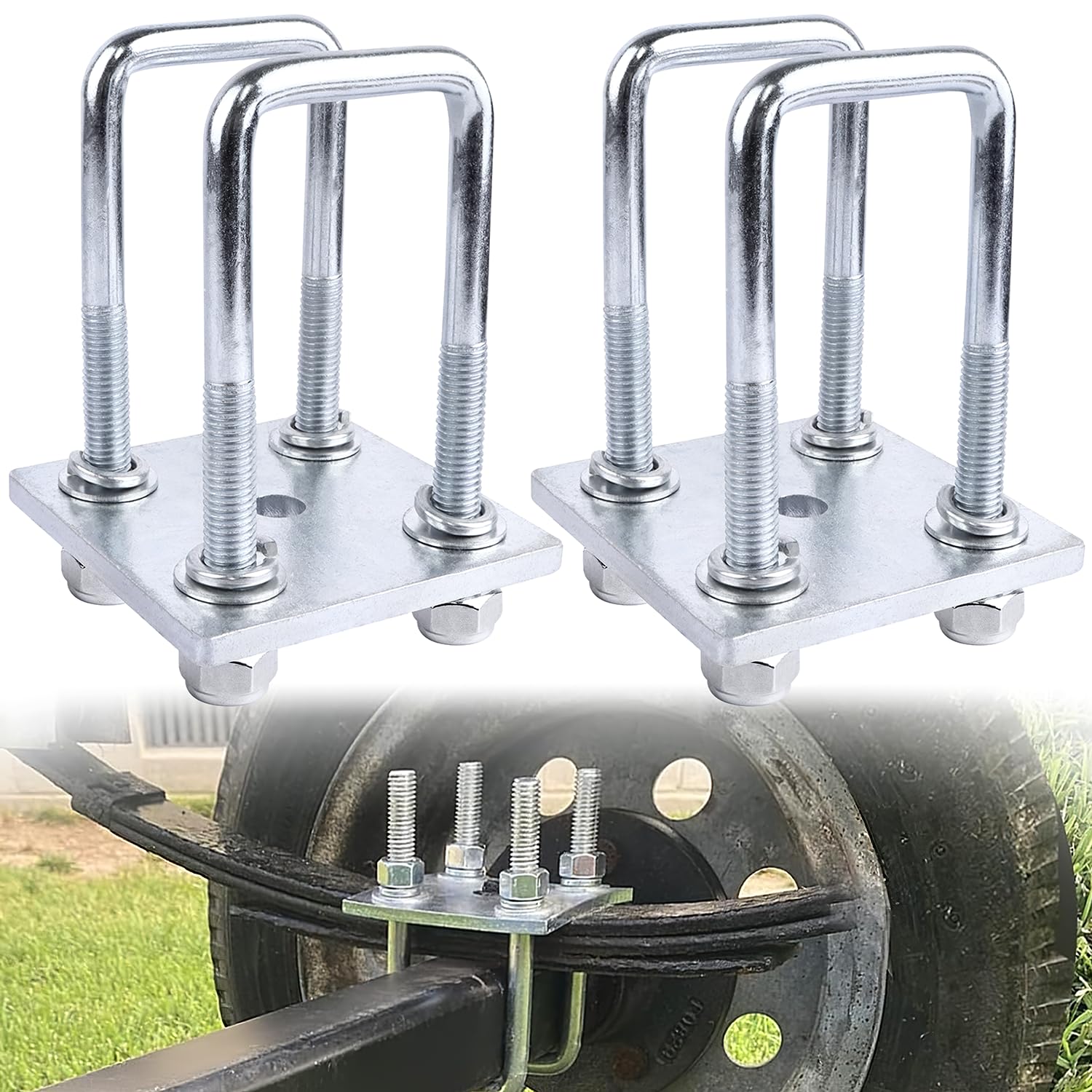U-Bügel U-Schraube Bügelschraube mit Gewinde M12 50x130mm 2 Sets Quadrat U-bolzen für Bootsanhänger Hochleistungsstahl Bügelbolzen für Auto Abschleppen Schiffen Reparatur